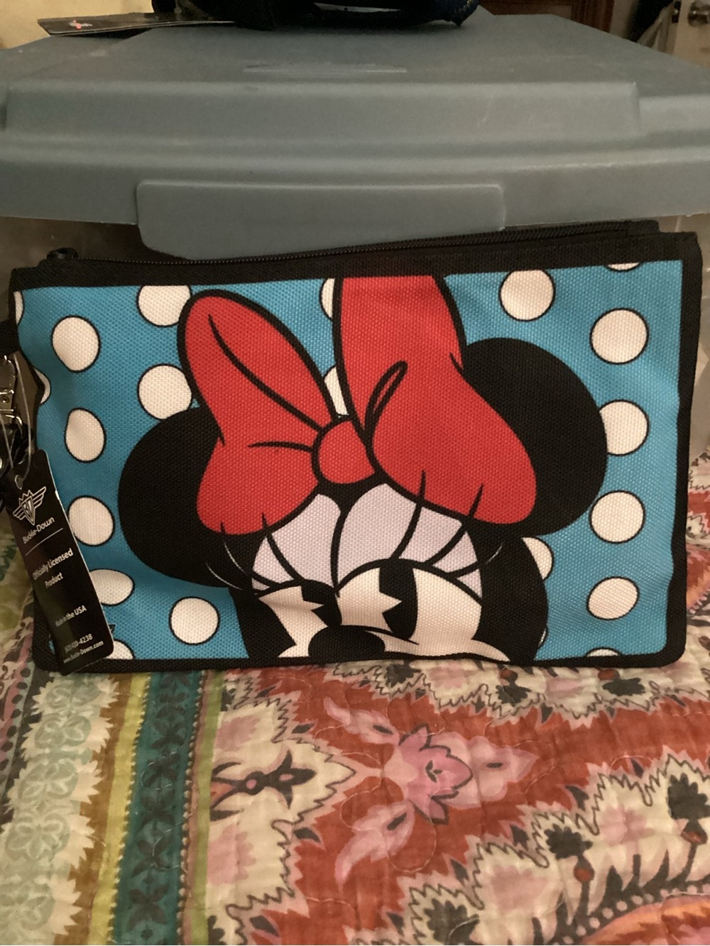Disney Minnie Mouse Blue Polka Dot Clutch with Red Bow